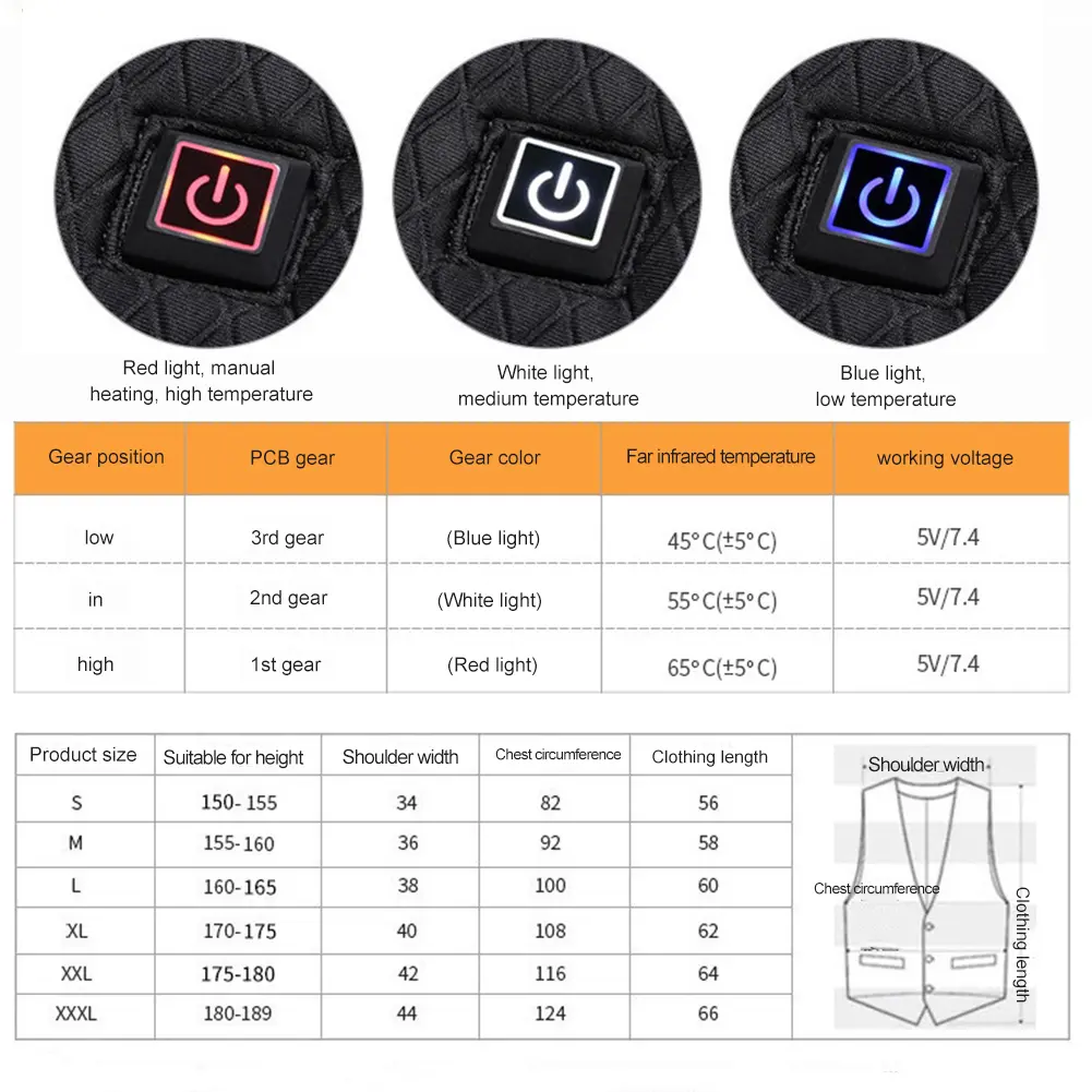 Intelligent Heated Vest 3-Gear Winter Warm Jacket USB Electric Heating Vest Outdoor Thermal Cycling Vest for Sports Hiking M-3XL