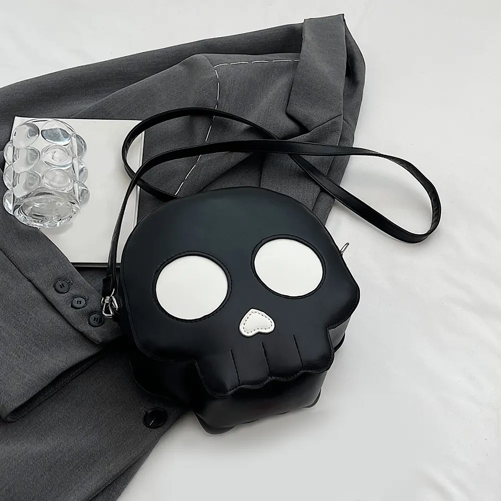 Halloween Gothic Crossbody Bag Women Coffin Satchel Purse PU Leather Skull Satchel Bag Zipper Versatile Cellphone Pouch Tote Bag