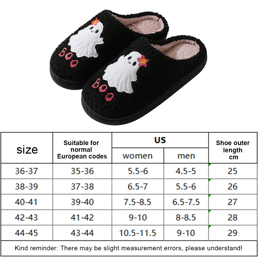 Halloween Ghost Plush Slippers Closed Toe Slippers Comfortable Warm Slip-on House Shoes Anti Slip Soft Furry Slipper for Winter