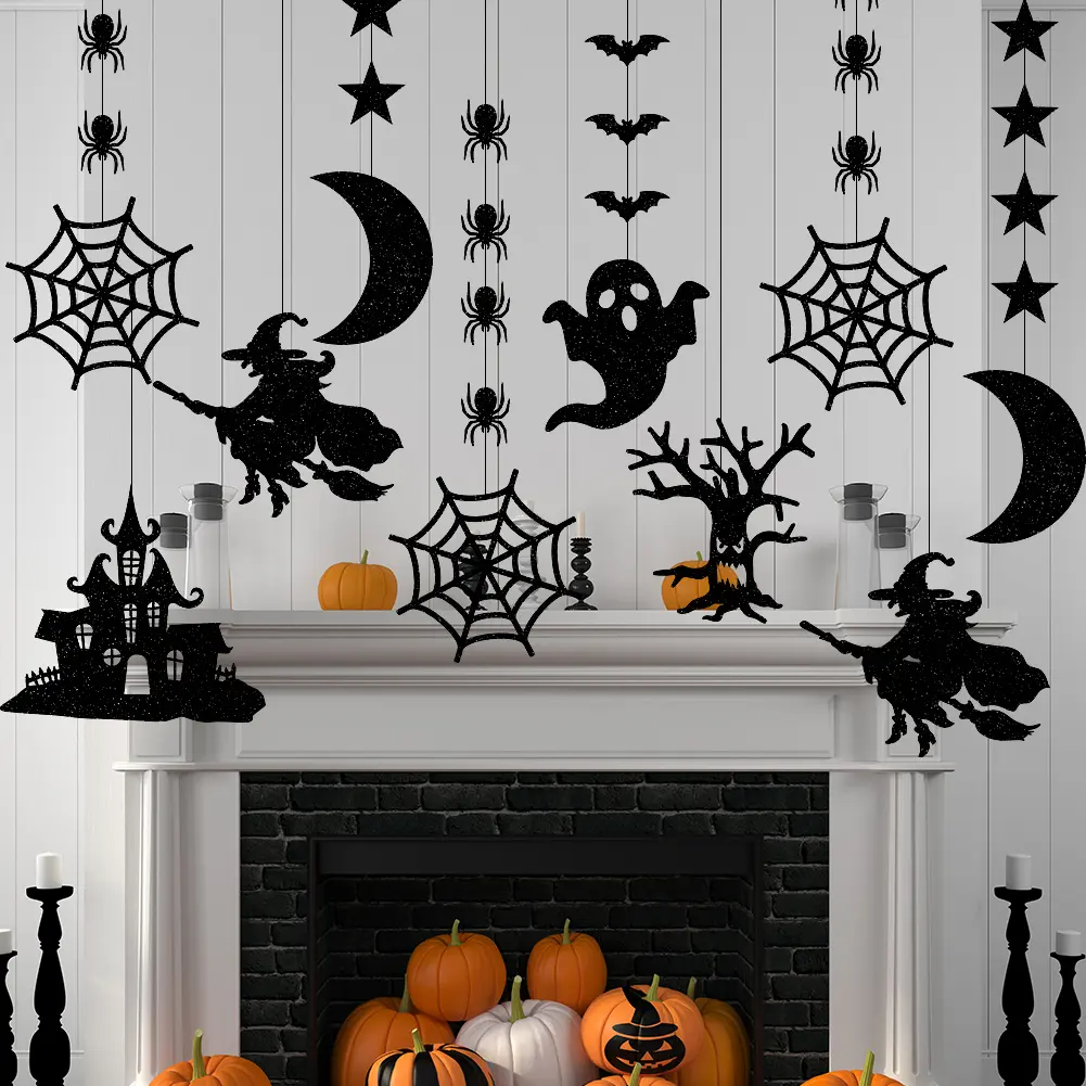 6/12pcs Halloween Hanging Witch Bat Spider Pendant Ornament Scary Ghost Banner Garland Party Favors Happy Halloween Decorations