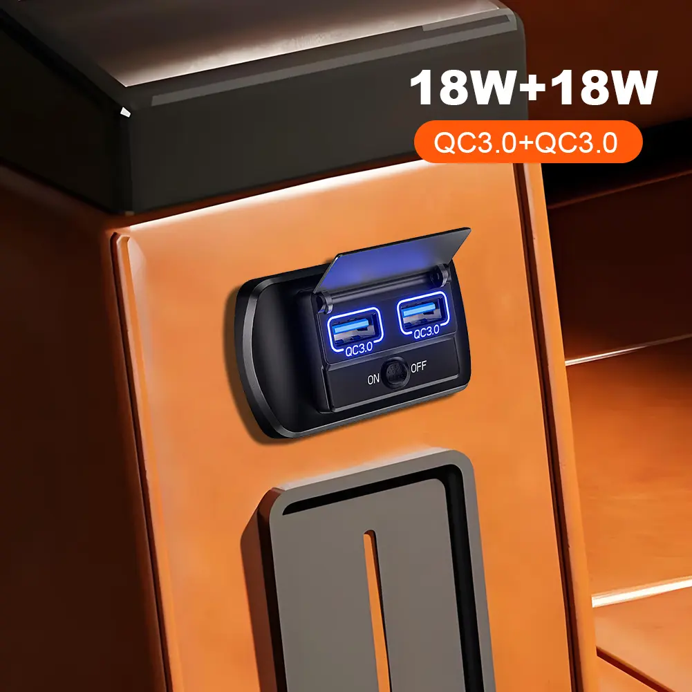 12V/24V Car Charger Socket Dual USB Ports QC3.0 PD USB Power Socket with ON/OFF Outlet Panel Adapter for Car Bus RV Truck Boats