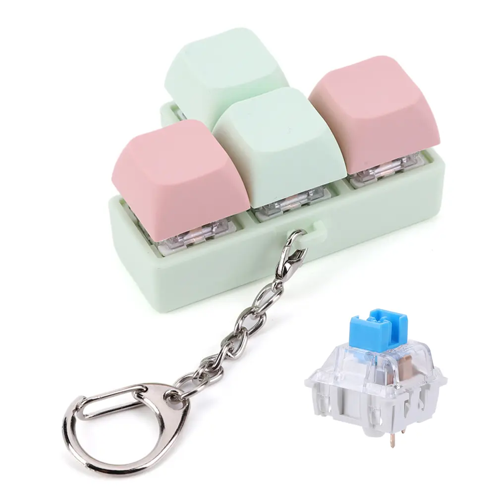 Decompress Fingertip Keychain 4-Button Keycaps Fidget Keyborad Button Finger Calming Keychain Stress Relief Toys for Kids Adults