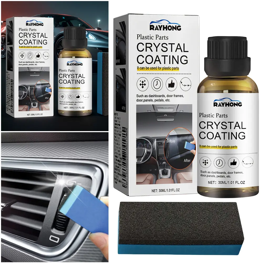 30ml Crystal Coating Wax with Sponge Console Instrument Panel Care Polish Cleaner Plastic Part Refurbishment for Car Maintenance