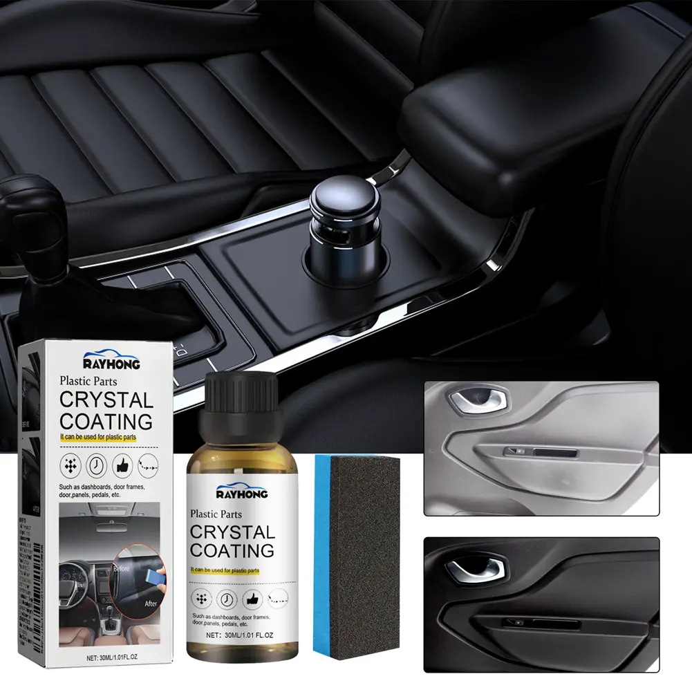 30ml Crystal Coating Wax with Sponge Console Instrument Panel Care Polish Cleaner Plastic Part Refurbishment for Car Maintenance