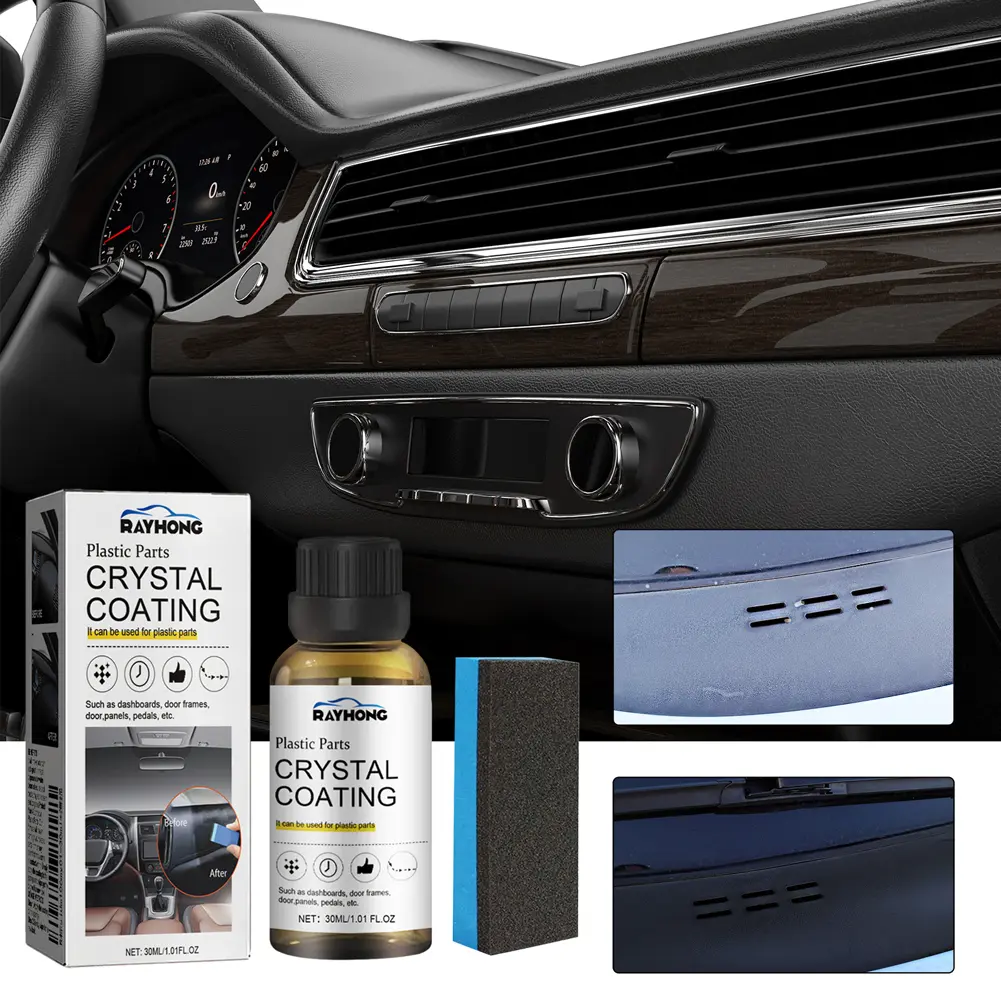 30ml Crystal Coating Wax with Sponge Console Instrument Panel Care Polish Cleaner Plastic Part Refurbishment for Car Maintenance