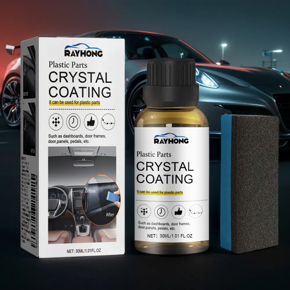 30ml Crystal Coating Wax with Sponge Console Instrument Panel Care Polish Cleaner Plastic Part Refurbishment for Car Maintenance