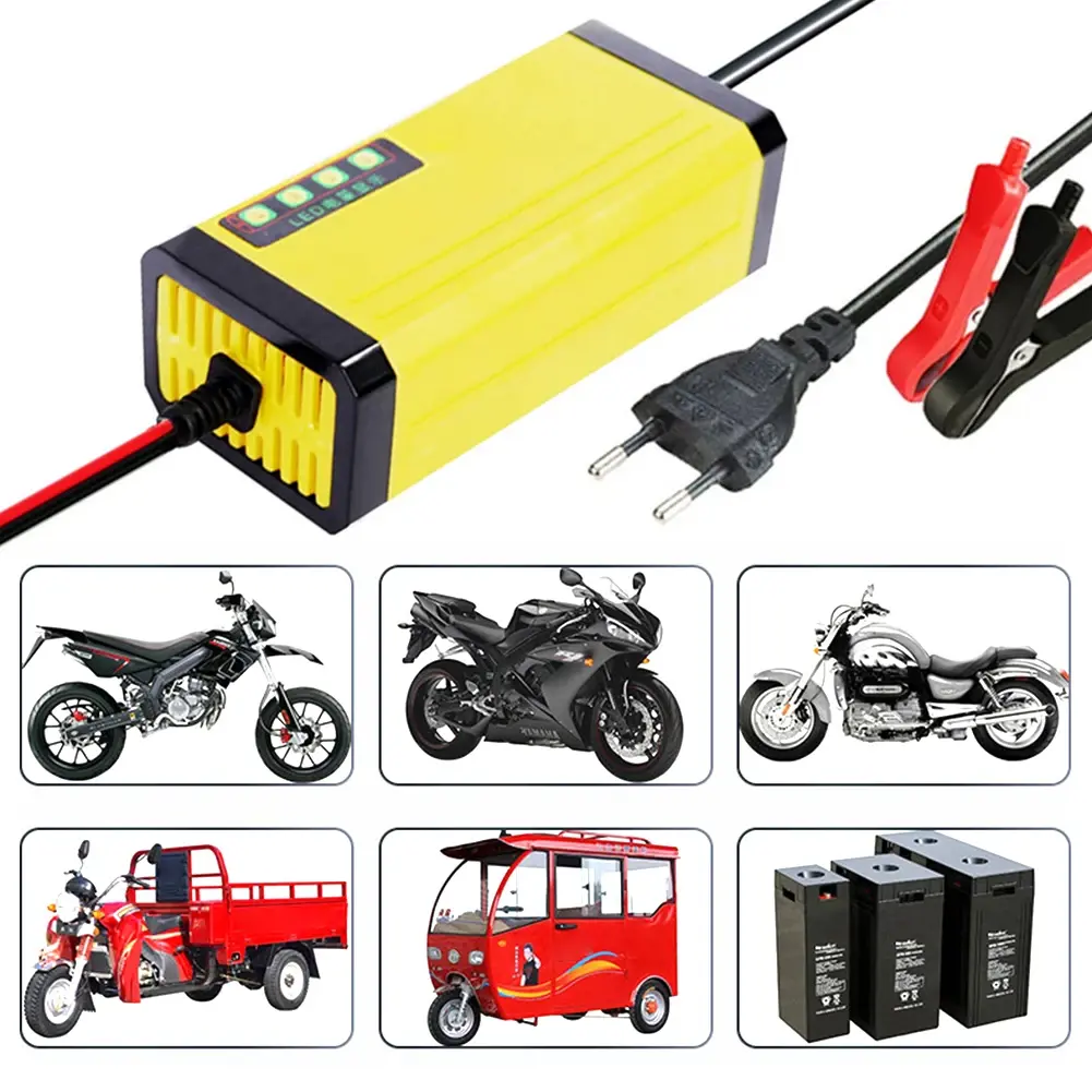 12V Intelligent Car Motorcycle Battery Charger LED Display Smart Battery Charger Overheat Overcharge Multi-protect Car Charger