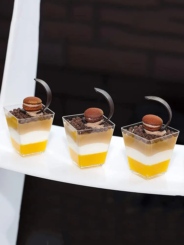 60ml Square Dessert Cup Kitchen Decor Square Mini Dessert Cups with Spoon Set Reusable Accessories for Tasting Pudding Yogurt