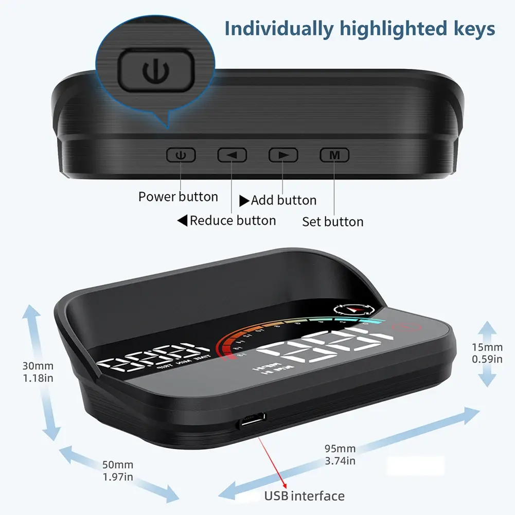 Car Head Up Display Projector Screen Speed Meter Overspeed Alarm Digital GPS Speedometer with Odometer Smart Head Up Display