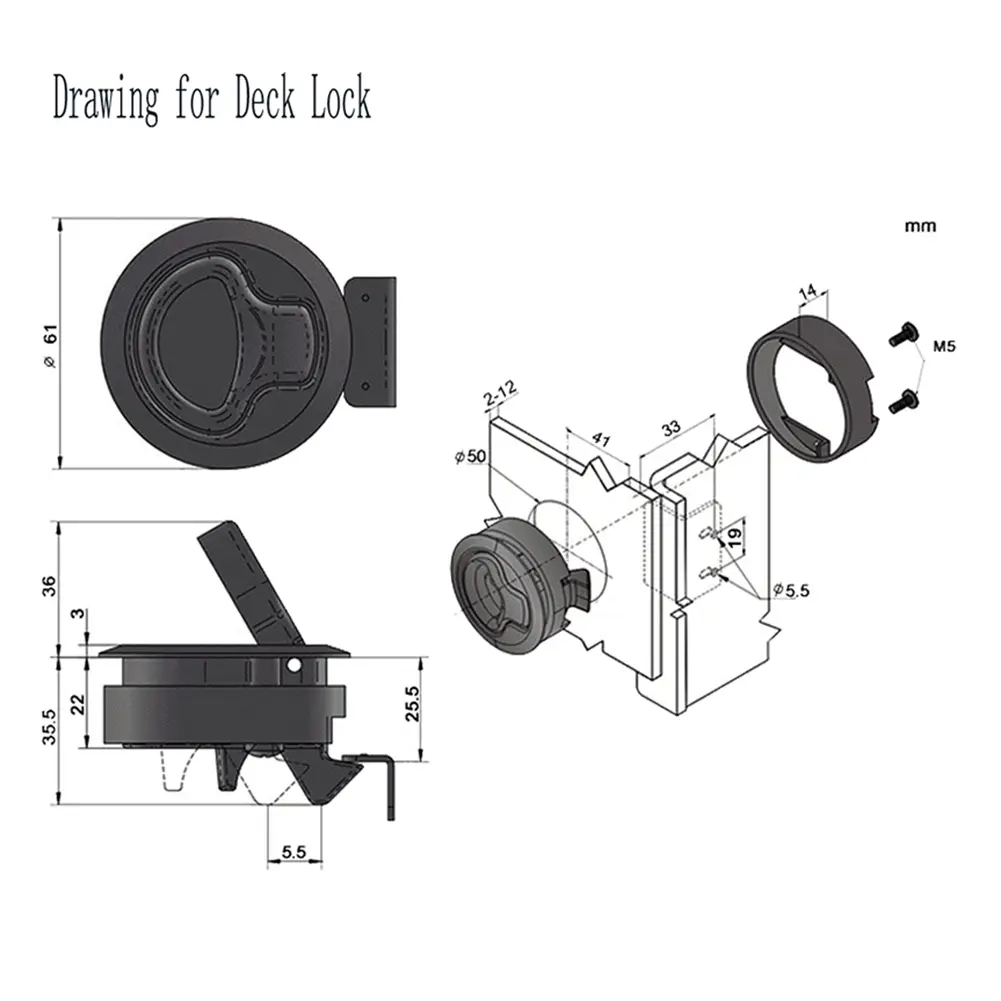 Pull Slam Latch Flush for Boat Marine Deck Locker Plastic Boat Accessories Marine Round