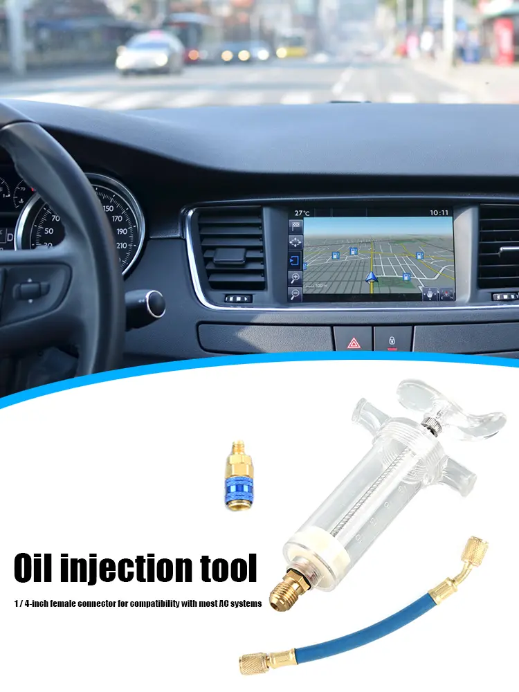 Car A/C Oil Dye Injector with Low Side Quick Coupler Adapter 1/4 SAE Air Conditioning Auto Oiler Injection AC System Accessories