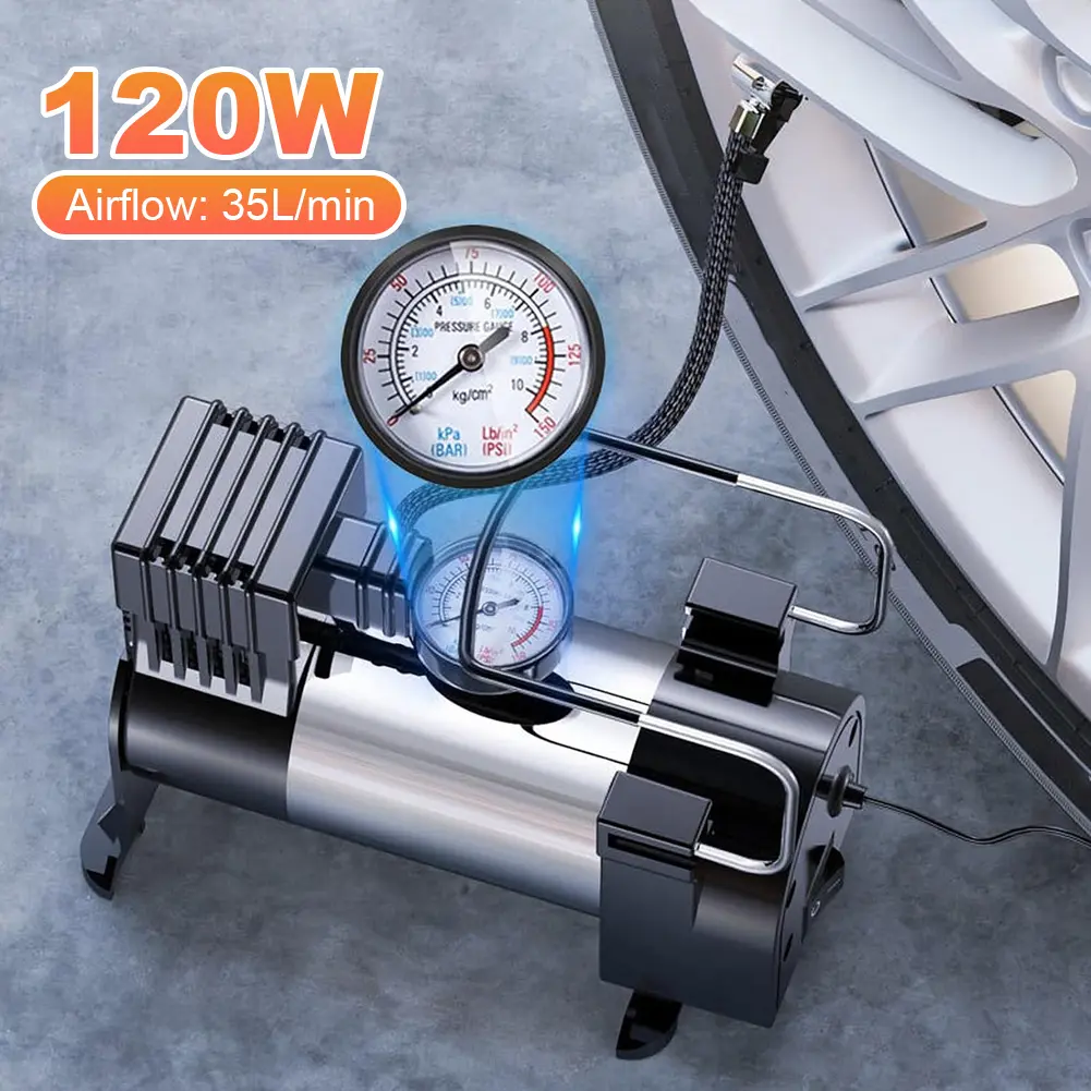 12V Car Electric Air Pump Cylinder Power System Electric Tire Inflator with Pressure Gauge Mini Air Compressor Car Tyre Inflator