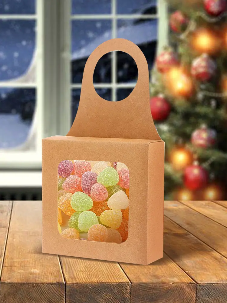 25Pcs Kraft Paper Wine Bottle Box with Window Foldable Wine Candy Boxes Visible Window Decorative Wine Boxes Xmas Party Supplies