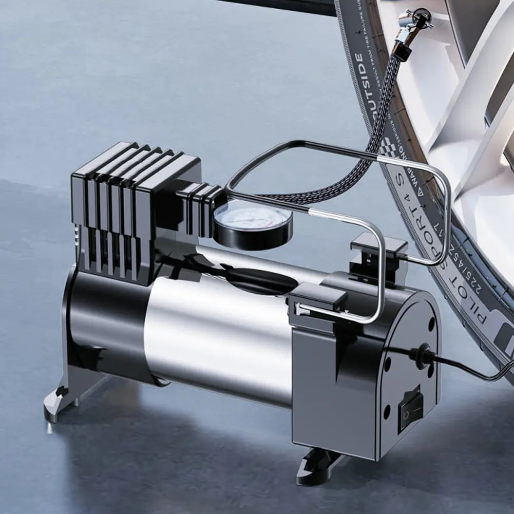 12V Car Electric Air Pump Cylinder Power System Electric Tire Inflator with Pressure Gauge Mini Air Compressor Car Tyre Inflator
