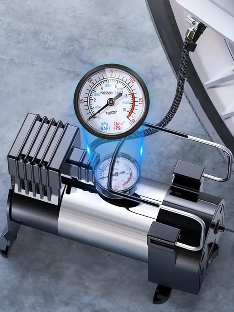 12V Car Electric Air Pump Cylinder Power System Electric Tire Inflator with Pressure Gauge Mini Air Compressor Car Tyre Inflator