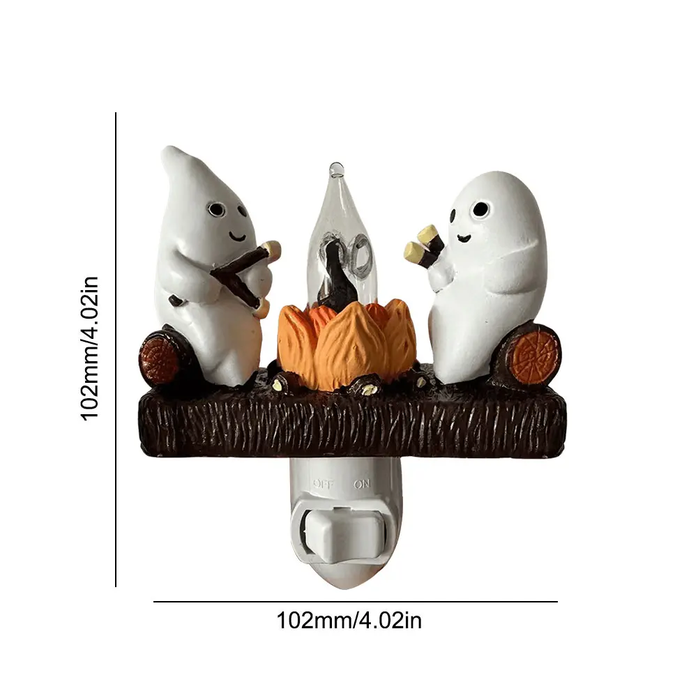 1-5pcs Ghost Campfire Flickering Plug in Night Light 3D LED Lights Ghost Roasting Marshmallows Night Light Halloween Decorations