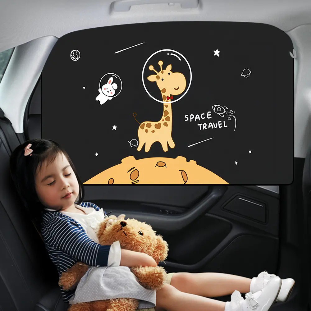 Foldable Car Window Sunshade Cover Cute Giraffe Magnetic Car Magnetic Curtain Cartoon Side Window Sunshade for Kid Baby Children