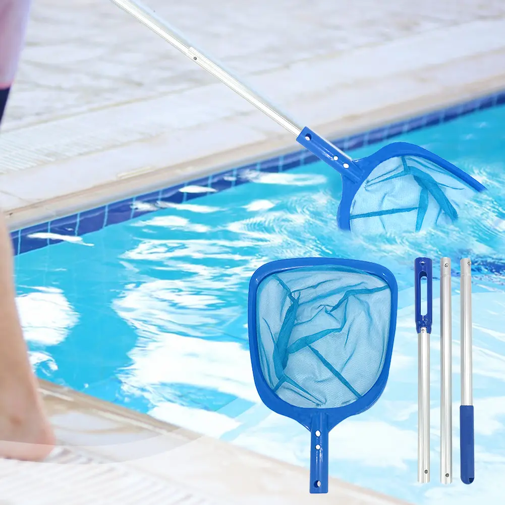 Pool Skimmer Net Pool Landing Net with Telescopic Rod Lightweight Multifunction for In-Ground & Above Ground Swimming Pools