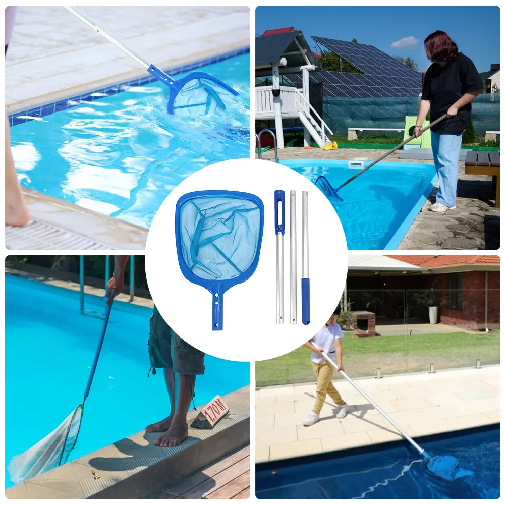 Pool Skimmer Net Pool Landing Net with Telescopic Rod Lightweight Multifunction for In-Ground & Above Ground Swimming Pools