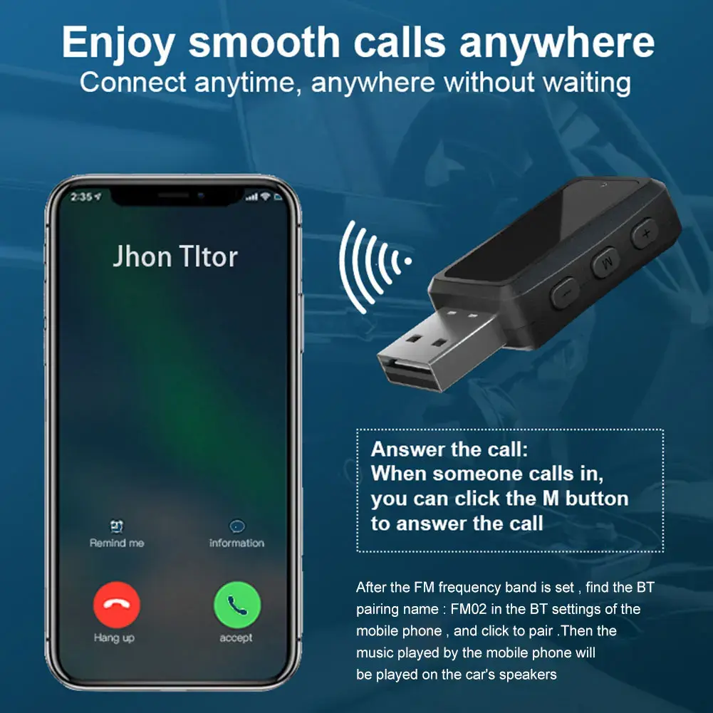 FM02 Car Bluetooth FM Transmitter Car USB Charger Car Bluetooth 5.3 Charger FM Transmitter Bluetooth Receiver Auto Accessories
