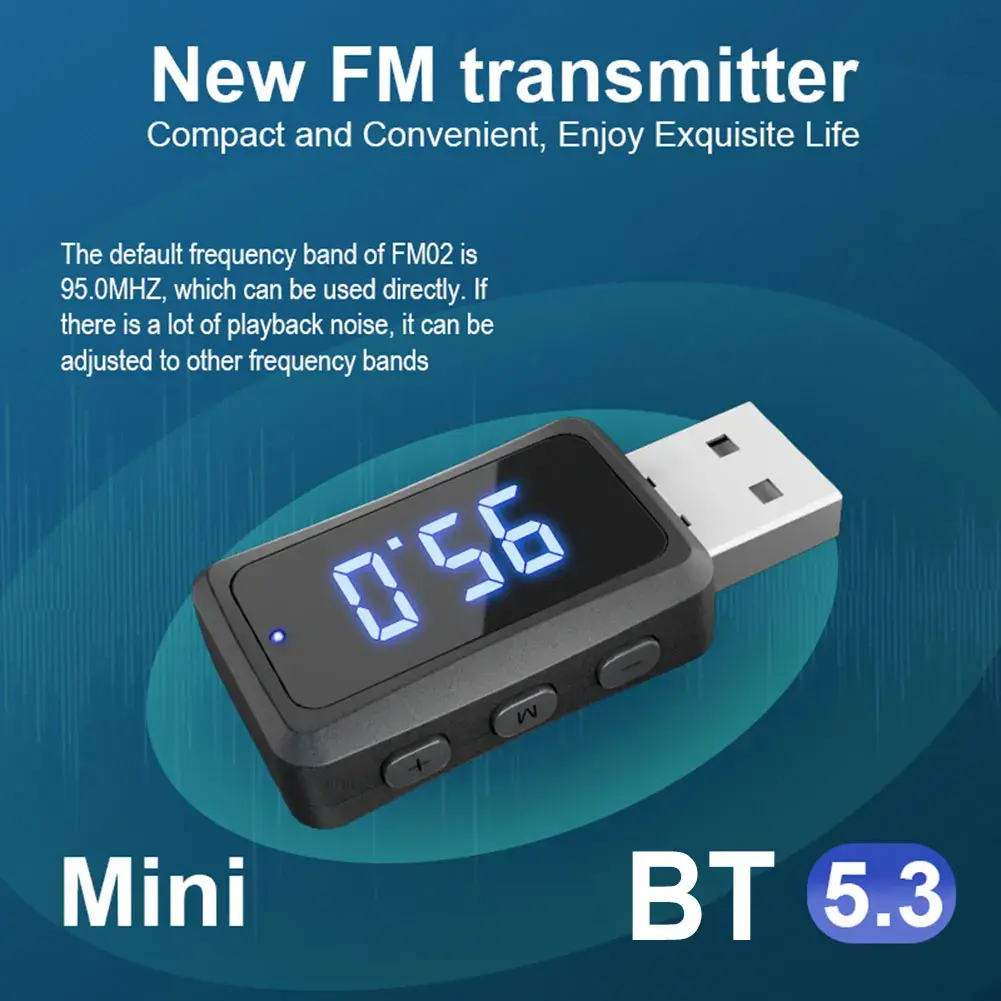 FM02 Car Bluetooth FM Transmitter Car USB Charger Car Bluetooth 5.3 Charger FM Transmitter Bluetooth Receiver Auto Accessories