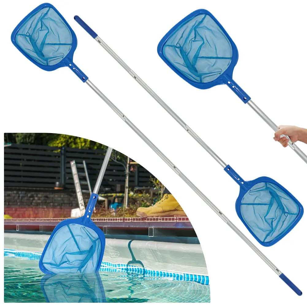 Pool Skimmer Net Pool Landing Net with Telescopic Rod Lightweight Multifunction for In-Ground & Above Ground Swimming Pools
