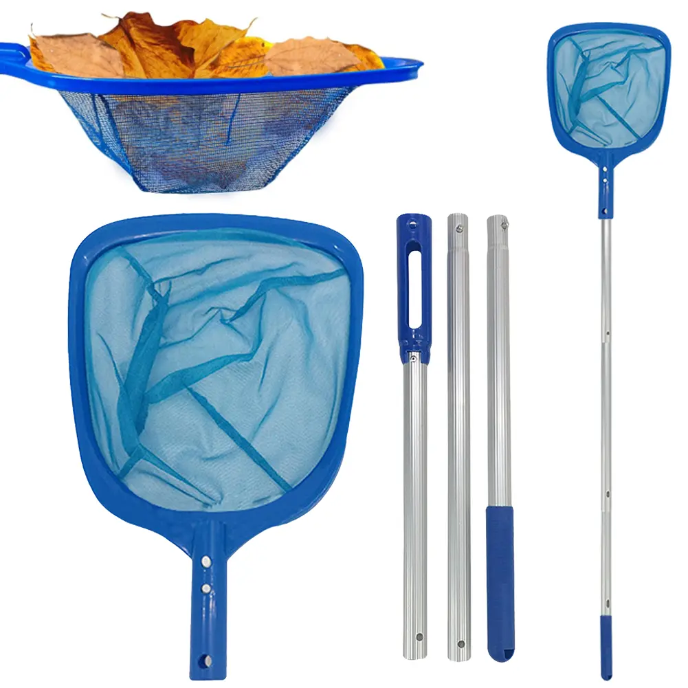 Pool Skimmer Net Pool Landing Net with Telescopic Rod Lightweight Multifunction for In-Ground & Above Ground Swimming Pools