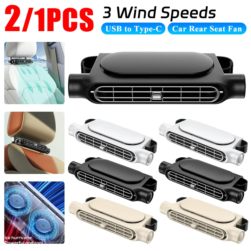 Car Headrest Fan USB Powered Car Seat Fan Backseat Cooling Fan 3 Speeds Adjustable Car Interior Rear Headrest Fan Circulator