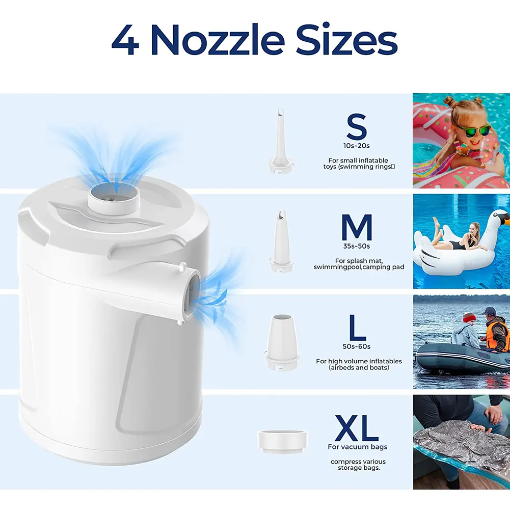 Electric Air Pump 5200mAh Battery Portable Air Pump 4300Pa Fast Air Filling Inflator Blower 3 Nozzles for Air Boat Swimming Ring