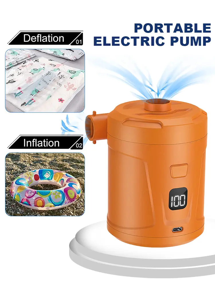 Electric Air Pump 5200mAh Battery Portable Air Pump 4300Pa Fast Air Filling Inflator Blower 3 Nozzles for Air Boat Swimming Ring