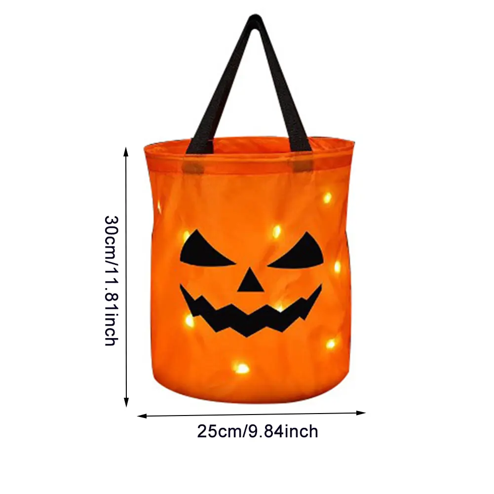 1-10PCS LED Light  Pumpkin Candy Bags Halloween Trick or Treat Party Bags Collapsible Halloween Basket Thanksgiving Gift Bags