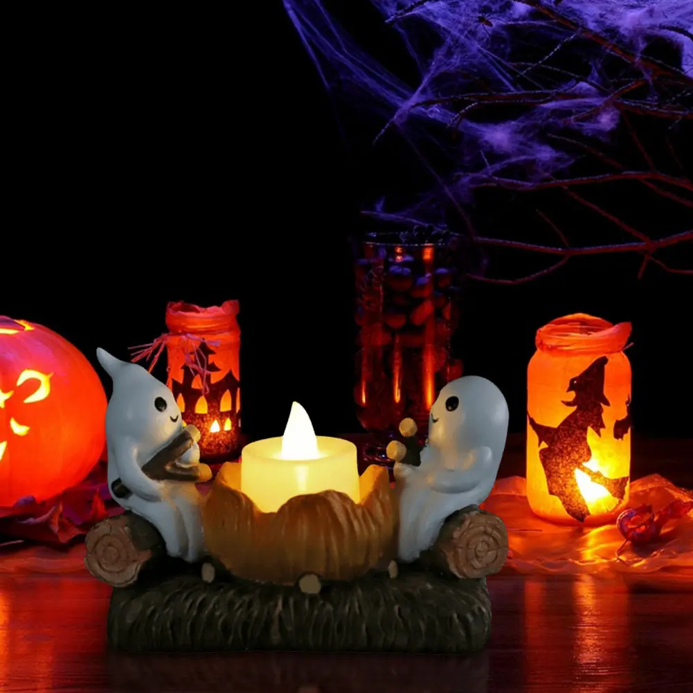 1/2PCS Ghost Candle Holders Halloween Ghost Campfire Flickering Candle Holder Decorative Tealight Candlestick Table Decoration