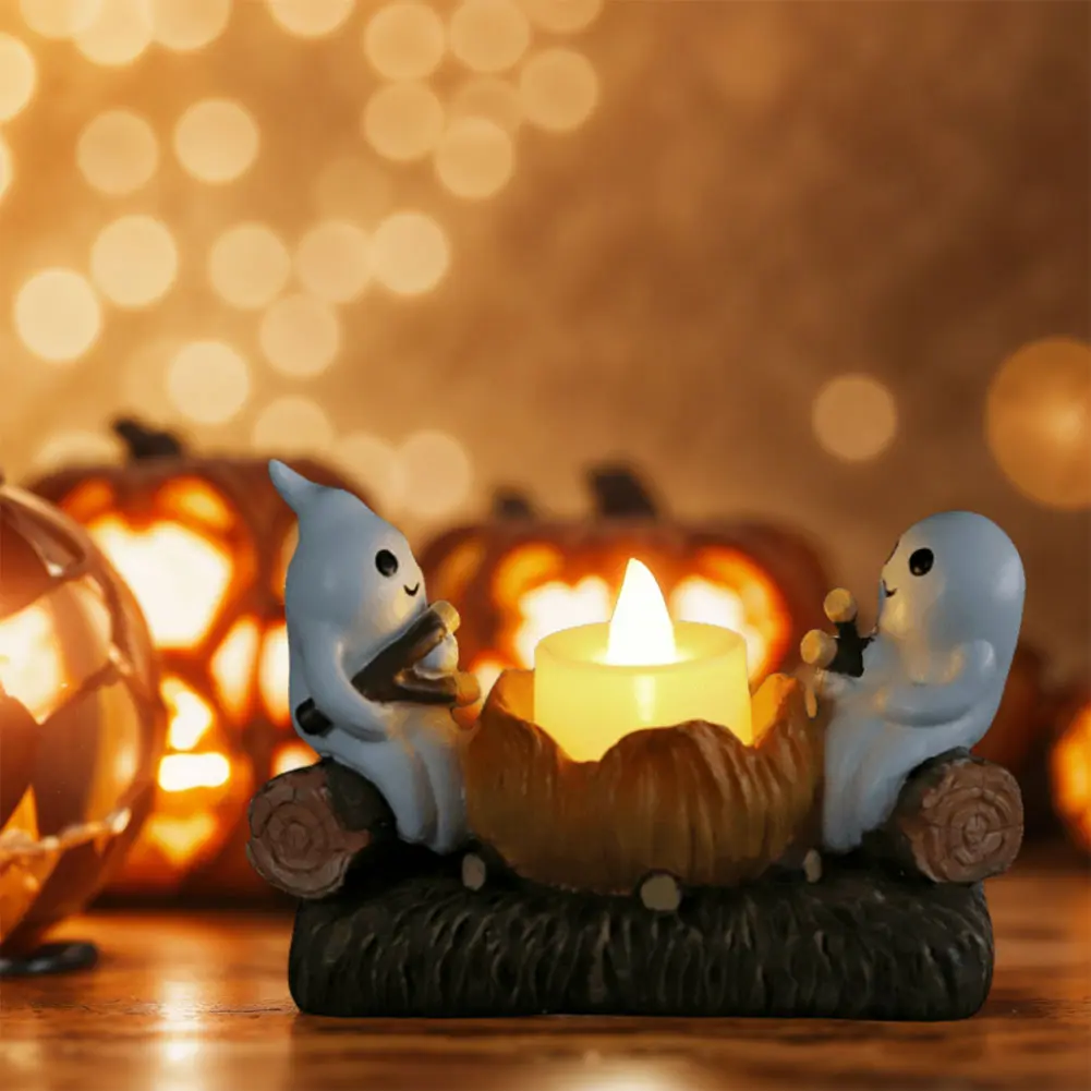 1/2PCS Ghost Candle Holders Halloween Ghost Campfire Flickering Candle Holder Decorative Tealight Candlestick Table Decoration