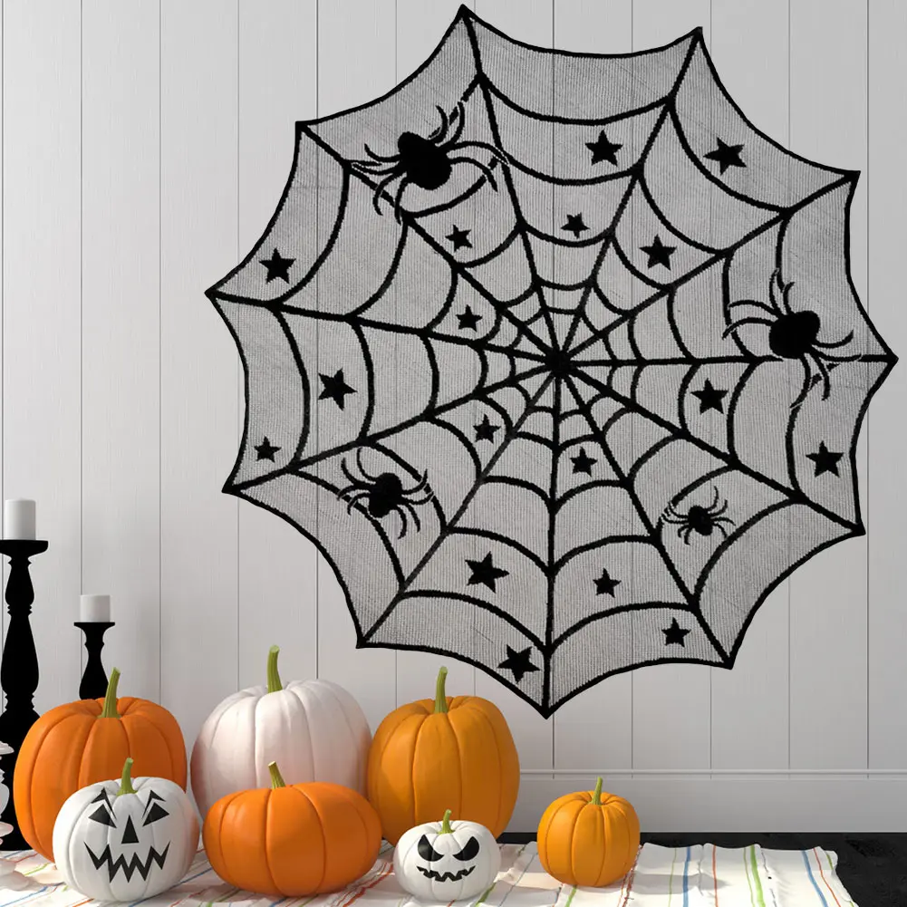 Halloween Black Lace Spider Web Fireplace Mantel Scarf Halloween Decoration Table Runner Lace Spider Web Lampshade Tablecloth