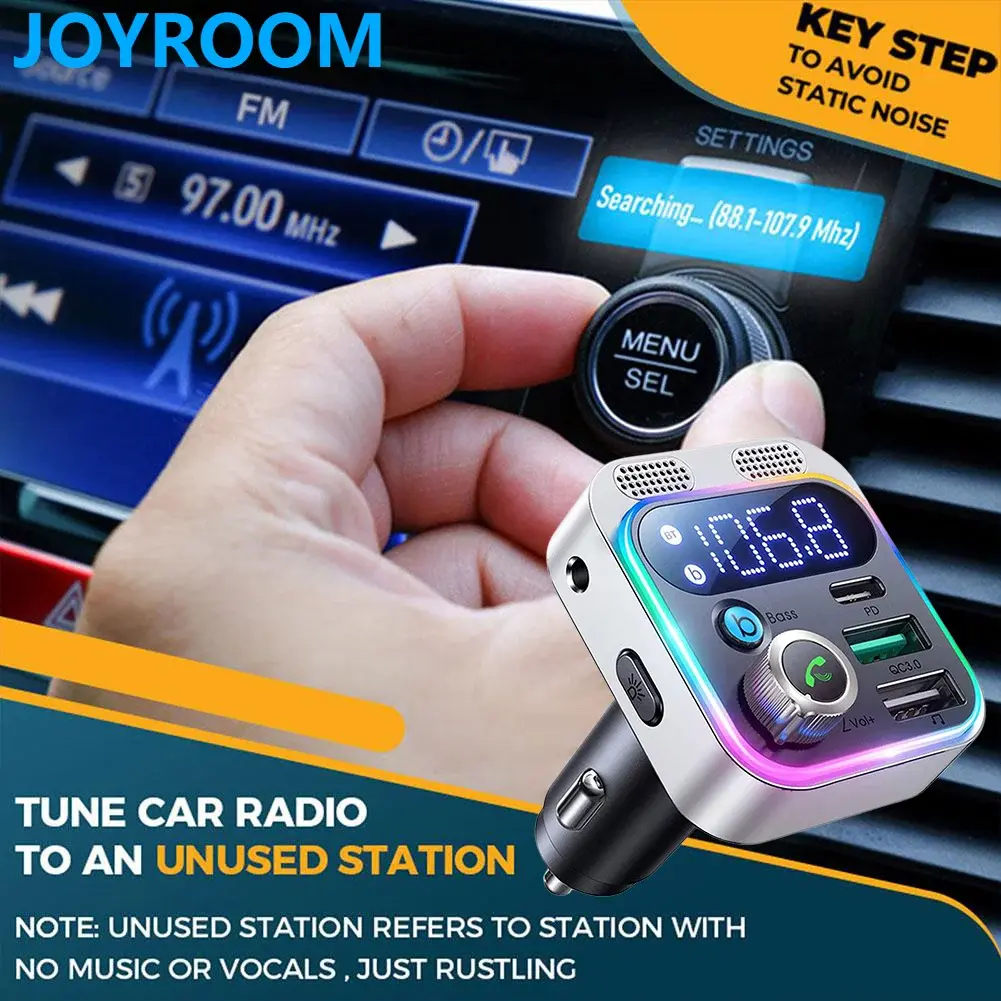 JOYROOM JR-CL17 48W Car Bluetooth FM Transmitter 12-24V Dual Microphones Car Bluetooth 5.0 Charger FM Transmitter CarAccessories