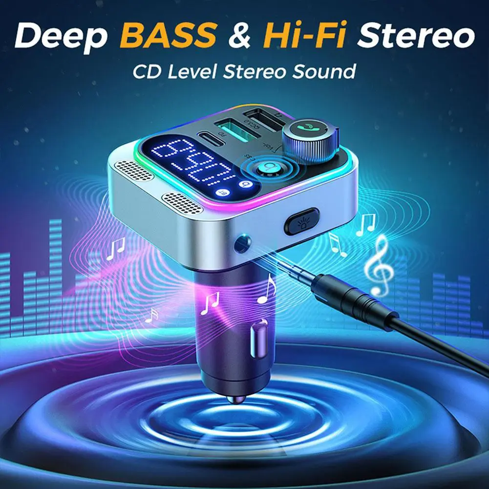 JOYROOM JR-CL17 48W Car Bluetooth FM Transmitter 12-24V Dual Microphones Car Bluetooth 5.0 Charger FM Transmitter CarAccessories