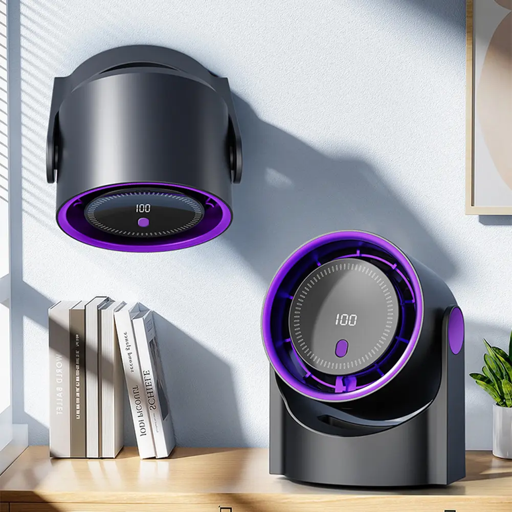 Portable Bladeless Desktop Fan 100 Level Digital Display Electric Fan 1200mAh Rechargeable Personal Fan Silent Air Conditioner