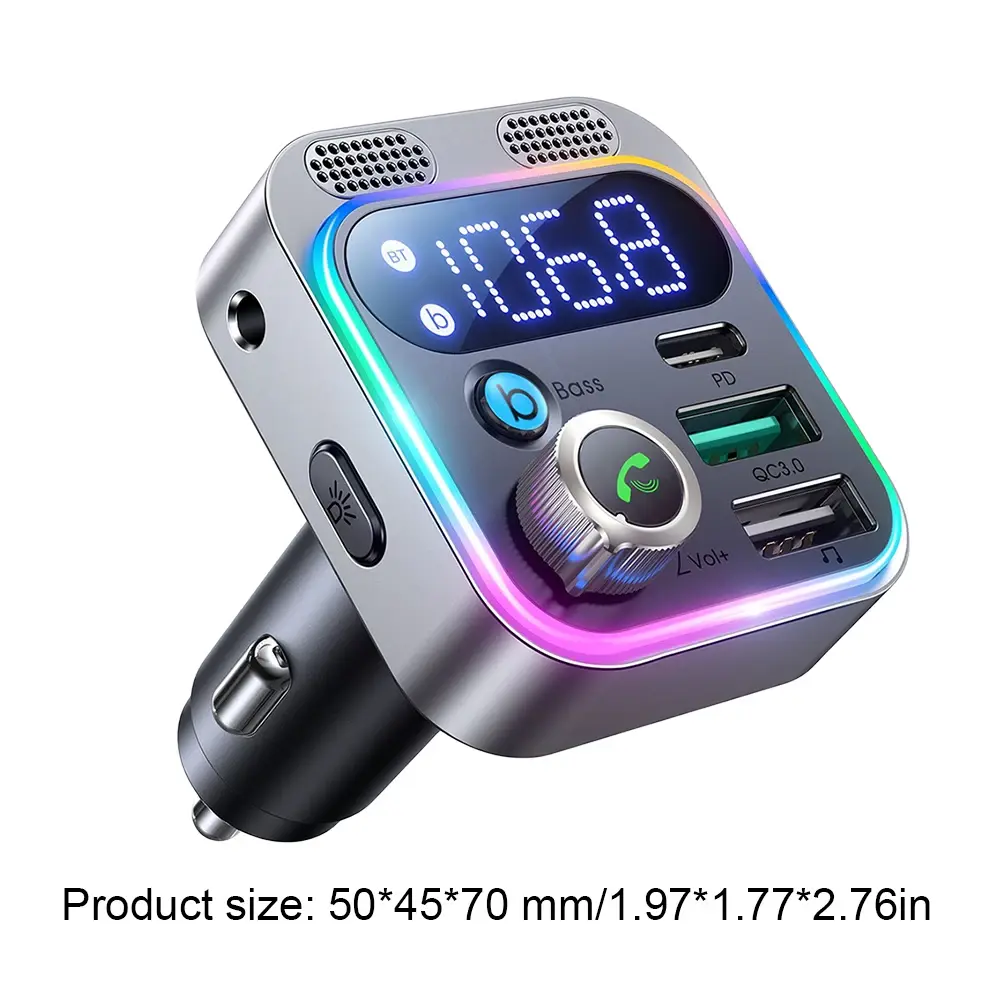 JOYROOM JR-CL17 48W Car Bluetooth FM Transmitter 12-24V Dual Microphones Car Bluetooth 5.0 Charger FM Transmitter CarAccessories