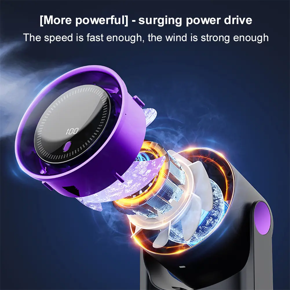Portable Bladeless Desktop Fan 100 Level Digital Display Electric Fan 1200mAh Rechargeable Personal Fan Silent Air Conditioner