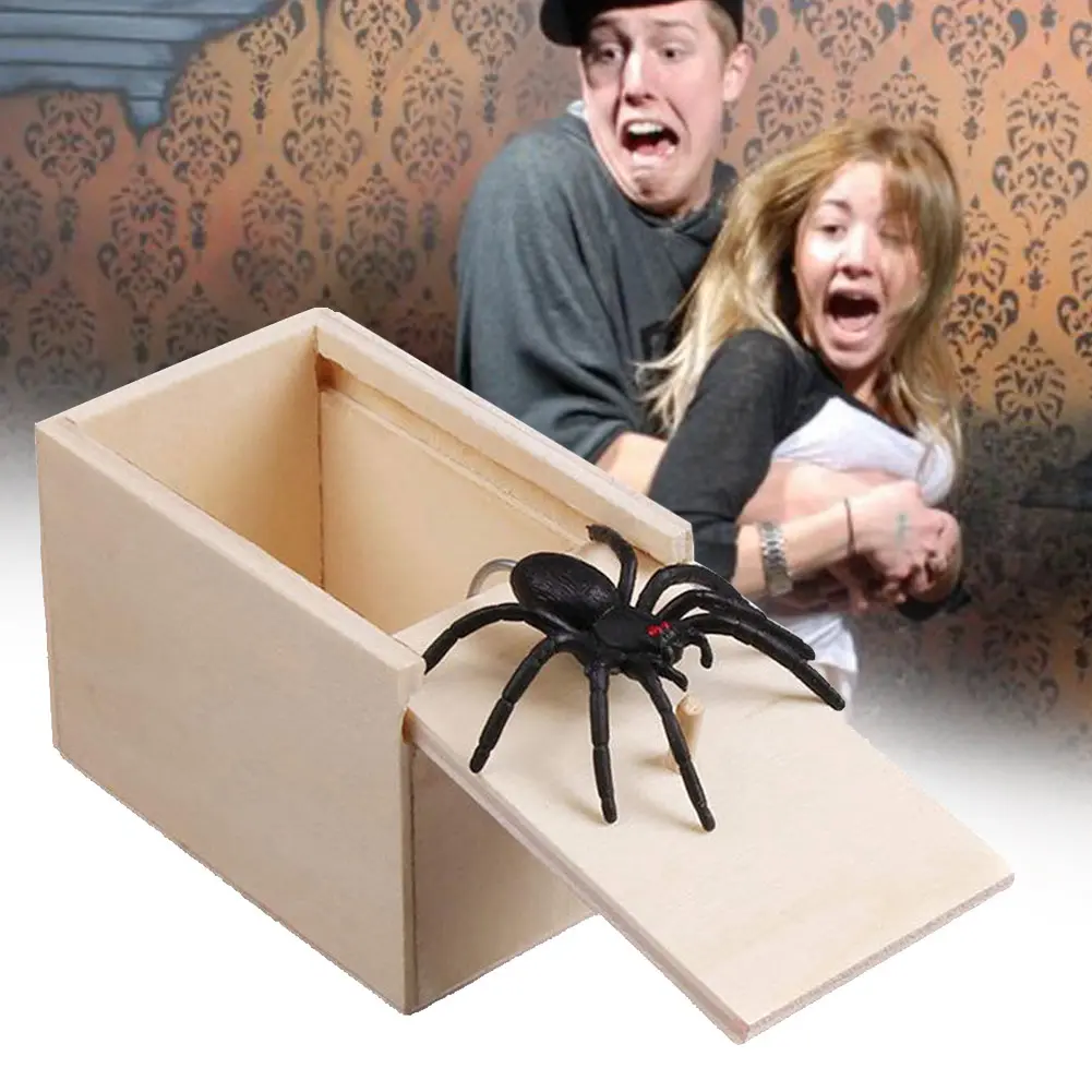 Spider Wooden Gadgets Harmless Wooden Prank Spider Scare Box Trick Play Joke Gag Toy Halloween Holiday Scary Horror Toys