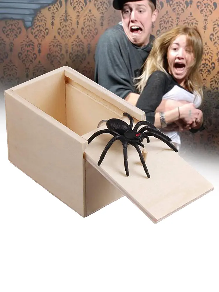 Spider Wooden Gadgets Harmless Wooden Prank Spider Scare Box Trick Play Joke Gag Toy Halloween Holiday Scary Horror Toys
