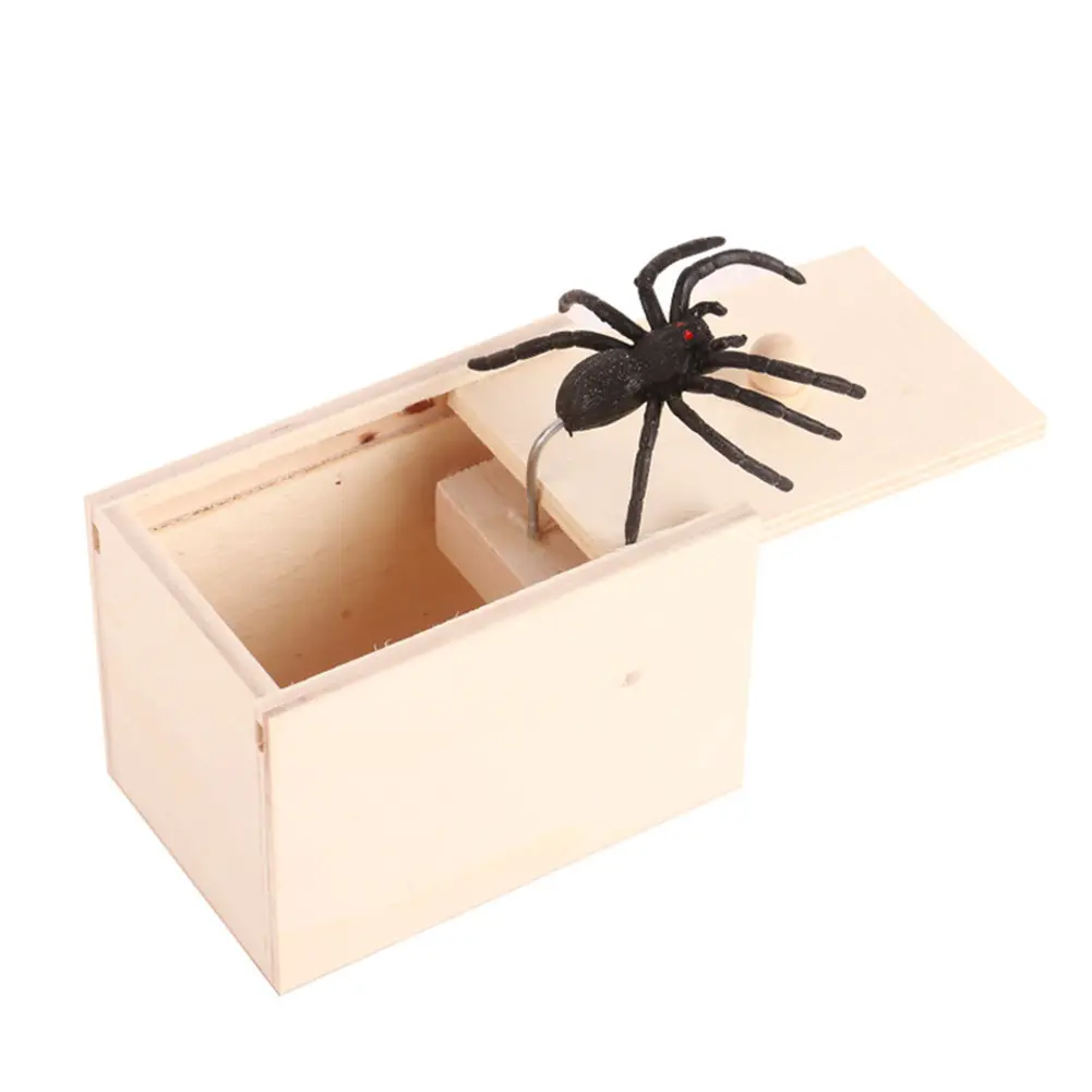 Spider Wooden Gadgets Harmless Wooden Prank Spider Scare Box Trick Play Joke Gag Toy Halloween Holiday Scary Horror Toys