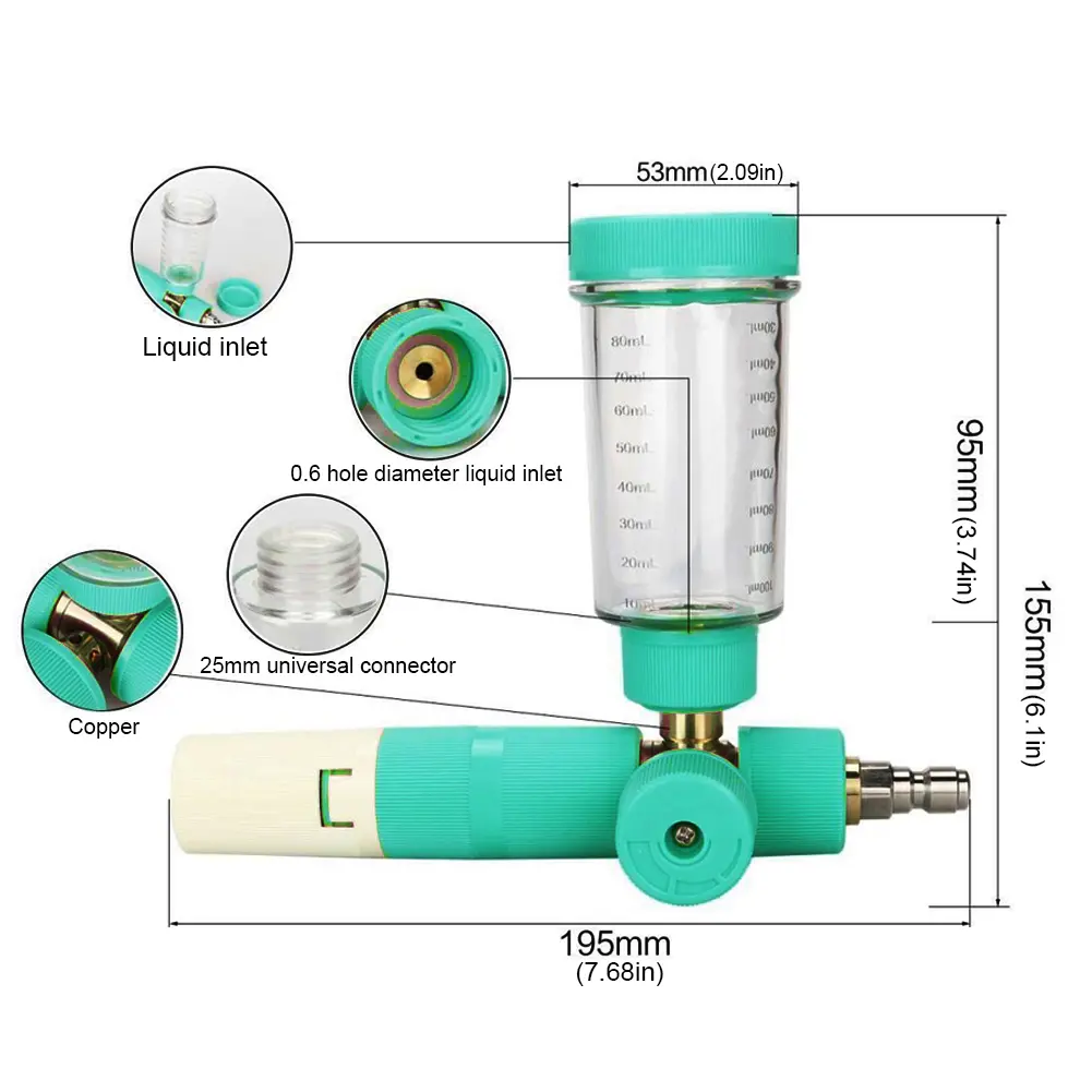 2/1PC 100ml Water Foam Pot with 1/4 Inch Quick Connector 4500PSI Adjustable Pressure Washer Gun Car Wash Liquid Foam Sprayer Pot