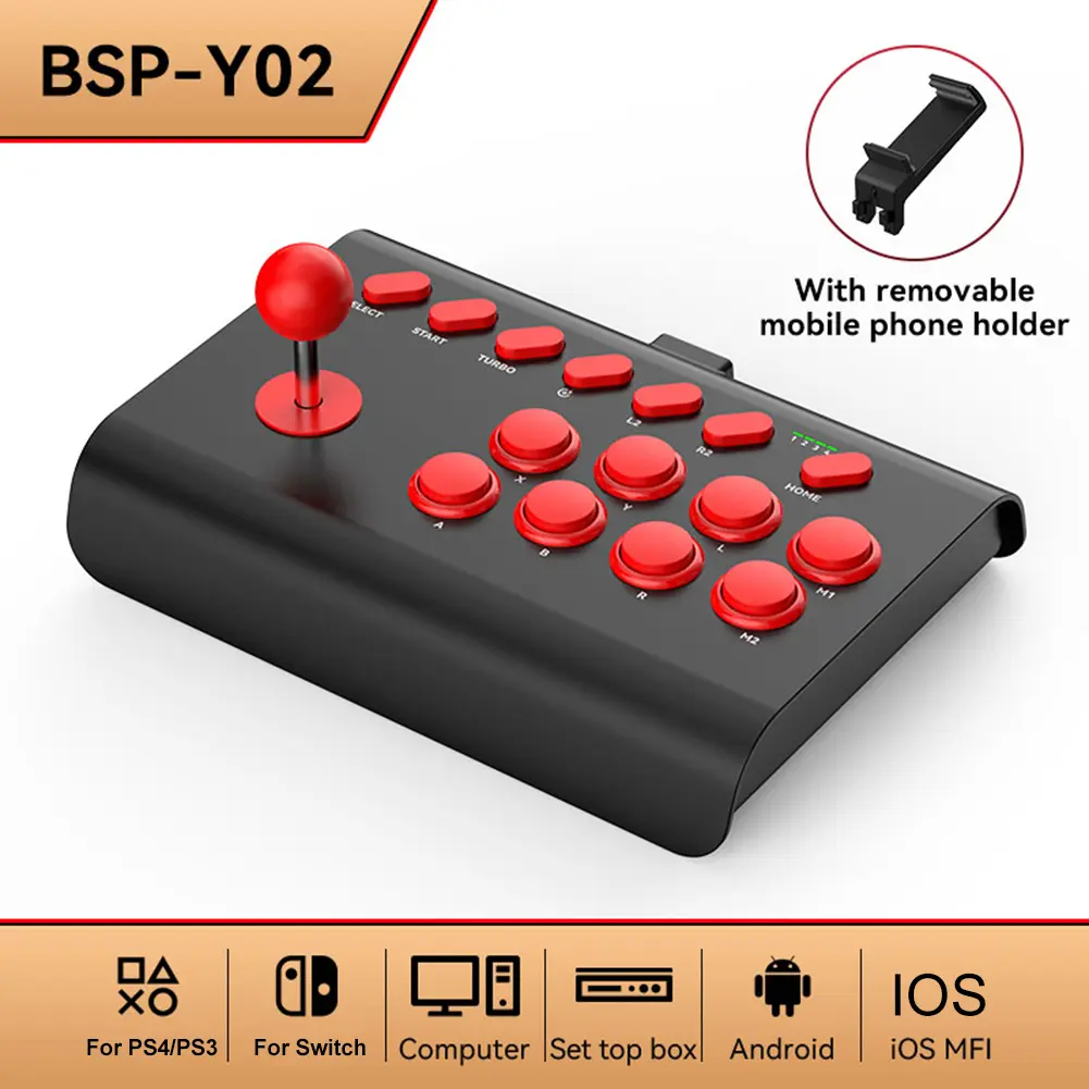 Fighting Game Joystick with Stretchable Bracket Games Console 3-mode Connection Macro/TURBO Function for PS4/PS3/Xbox One/Switch