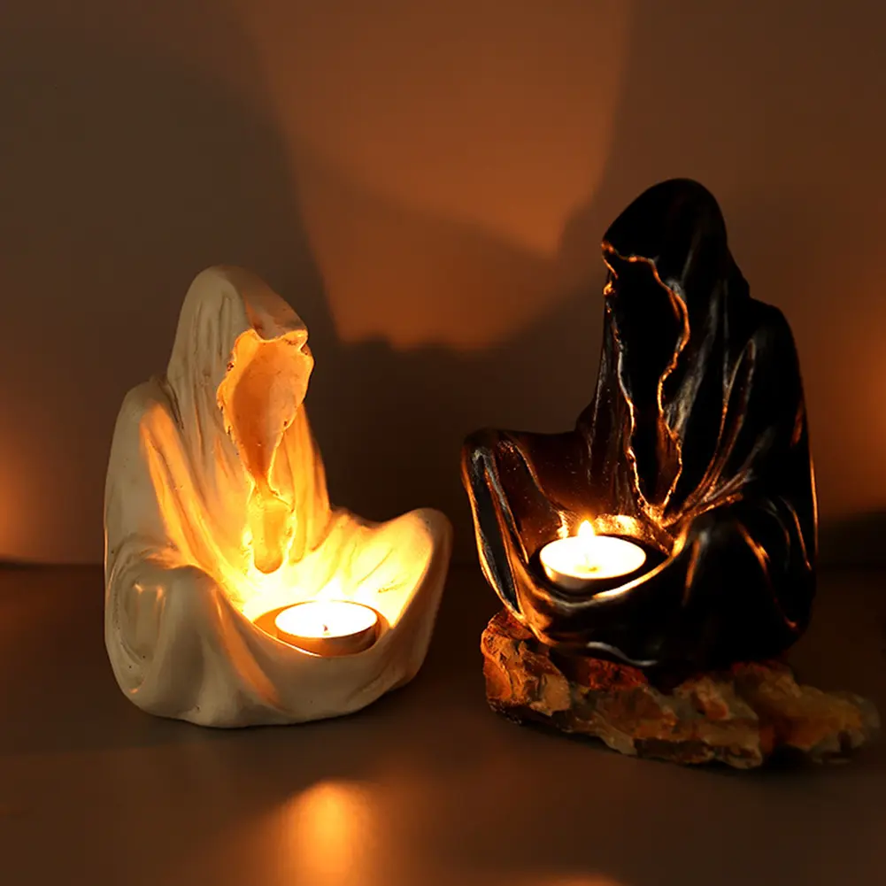 Halloween Ghost Wizard Candle Holder Resin Candlestick Halloween Decoration Haunted House Props Handmade Art Crafts Table Decor