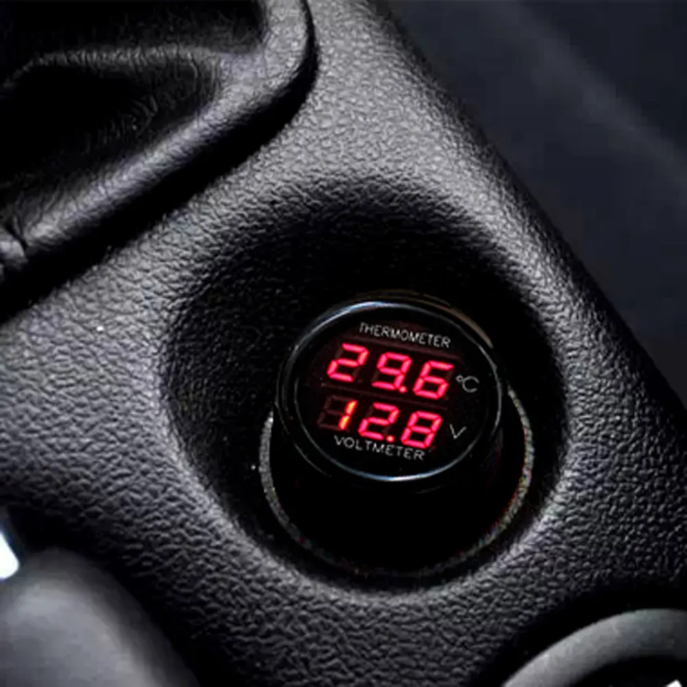 Digital Car Voltmeter Thermometer Cigarette Lighter 24V-12V Battery Charge Meter LCD Digital Voltage Tester Temperature Gauge