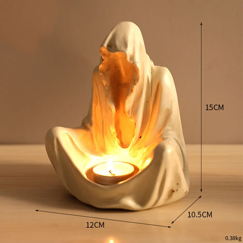 Halloween Ghost Wizard Candle Holder Resin Candlestick Halloween Decoration Haunted House Props Handmade Art Crafts Table Decor