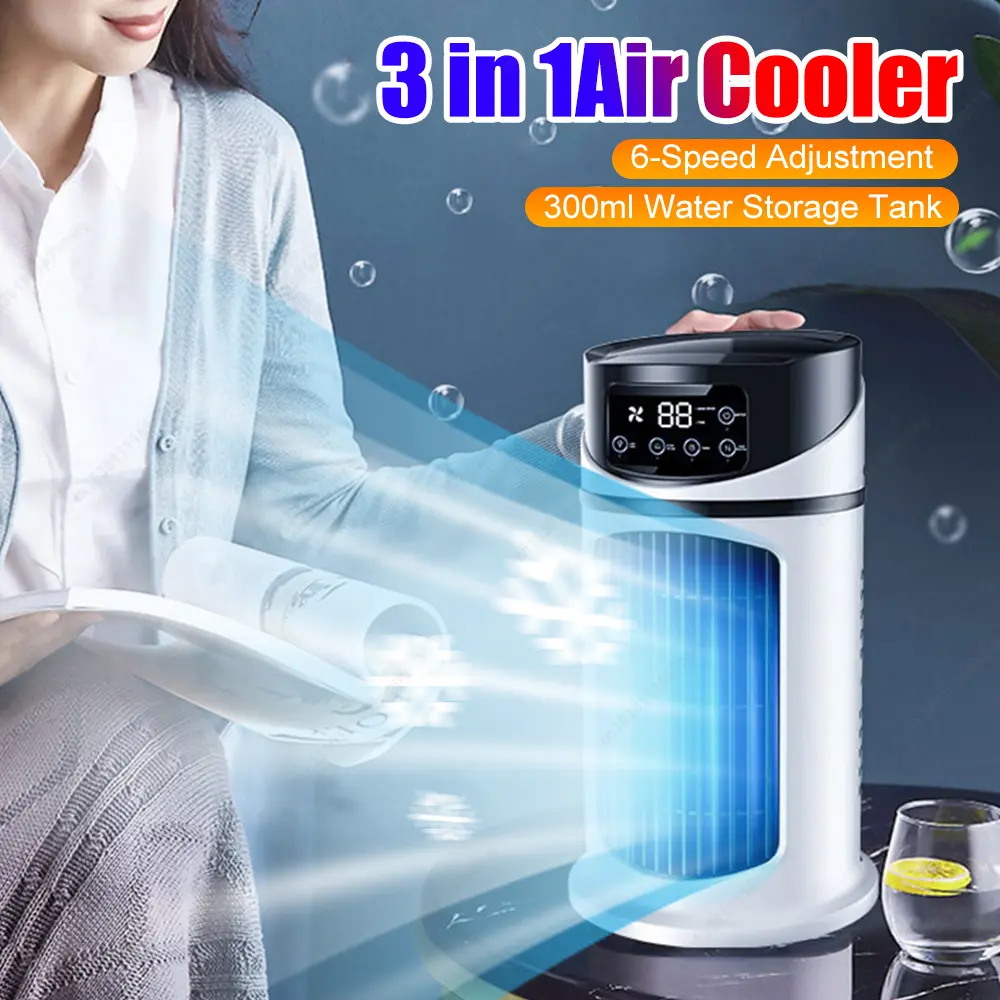 Portable Mini Air Conditioner Fan Water Cooling Fan Air Cooler 6 Speeds Adjustable Air Conditioning Desk Fan for Home Office