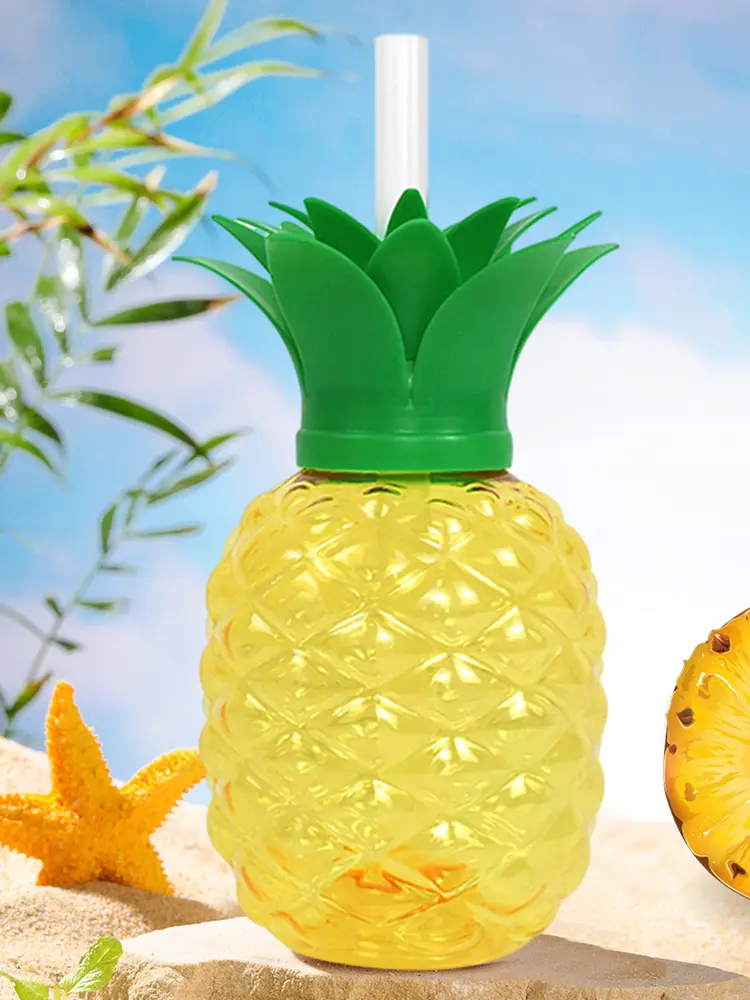 3/6pcs Cold Beverage Mug 500ml Pineapple/Strawberry Shape Tropical Summer Cups with Straw Creative Birthday Party Decoration