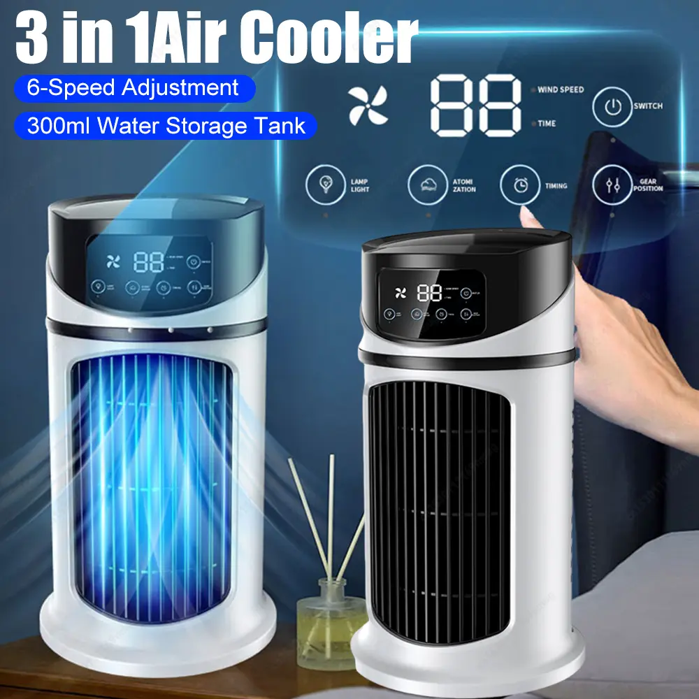 Portable Mini Air Conditioner Fan Water Cooling Fan Air Cooler 6 Speeds Adjustable Air Conditioning Desk Fan for Home Office